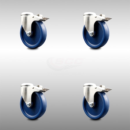 Service Caster 5 Inch 316SS Solid Polyurethane Swivel Bolt Hole Caster Set with Lock Brake SCC SCC-SS316BHTTL20S514-SPUS-4